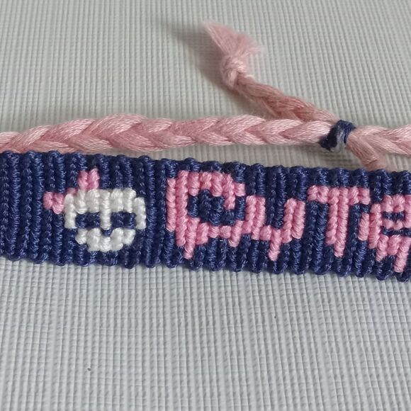Handmade One Size Blue & Pink Adjustable Sliding Knot Cute Skull Design Bracelet - Picture 4 of 8